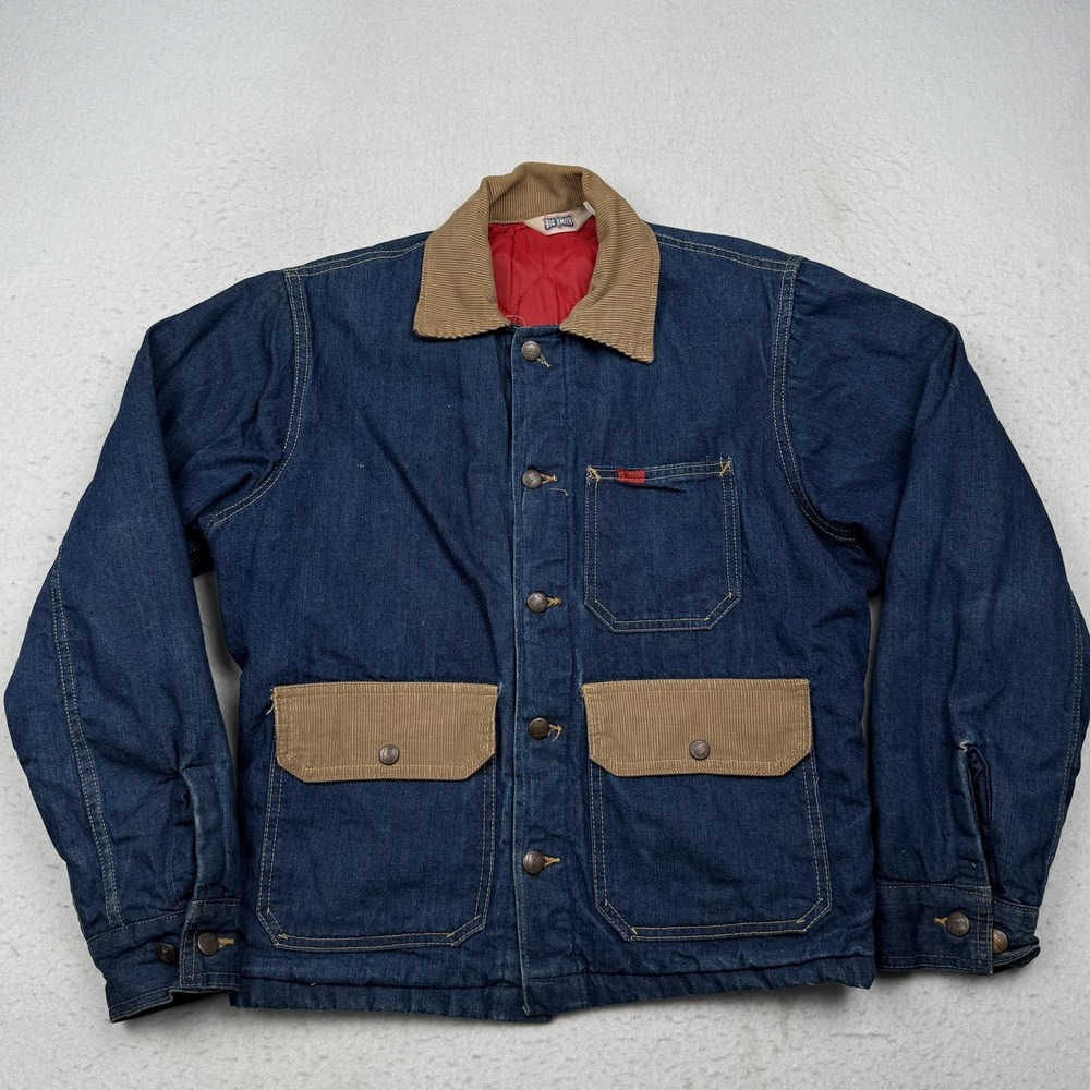 Vintage Big Smith Jacket Mens 38 Blue Denim Corduroy Collar Quilted Workwear